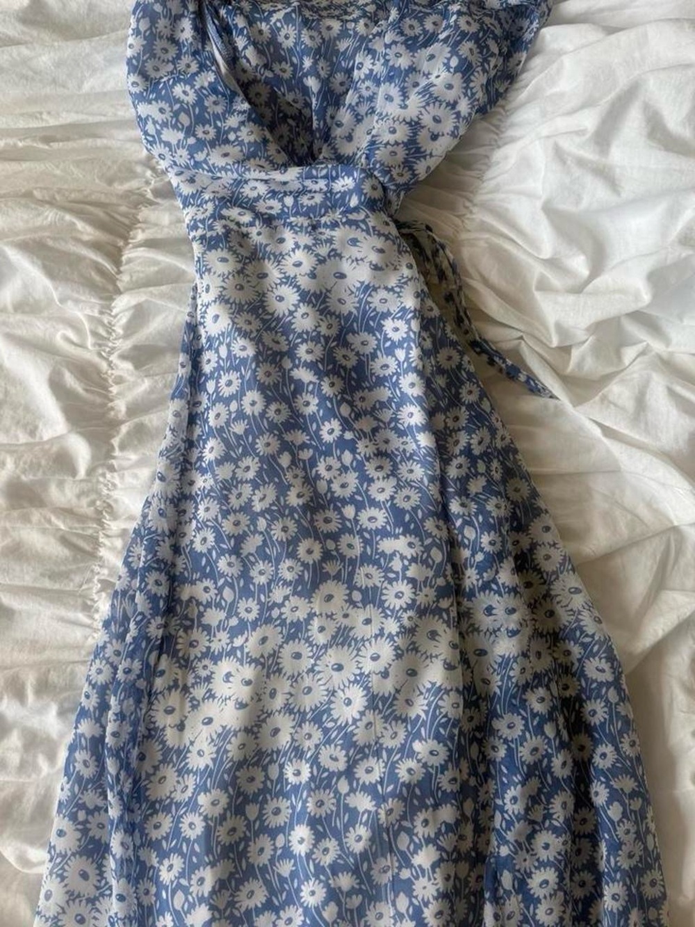 Urban Outfitters Blue and White Floral Maxi Wrap Dress